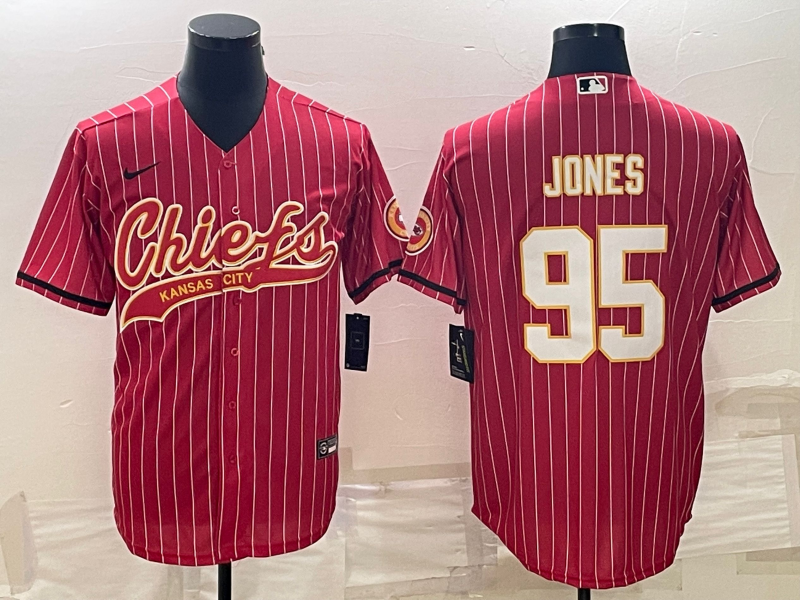 Men's Kansas City Chiefs #95 Chris Jones Red With Patch Cool Base Stitched Baseball Jersey